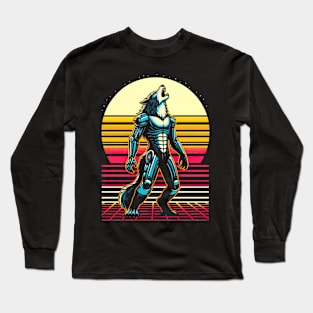 Retro Cyborg Werewolf Full Moon Howl Sci-Fi Horror Fan Long Sleeve T-Shirt